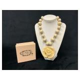 Kirks Folly Beaded Necklace With Rose Pendant and