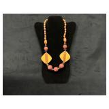 Wooden and Bead Necklace with Geometric Accents