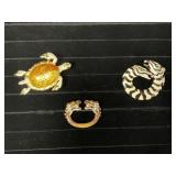 Three Animal-Themed Enamel and Rhinestone Brooches