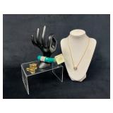 Gold-Plated Sterling Silver Necklace, Turquoise Ba