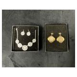 Silver-Toned Necklace and Earring Set with Coin-In