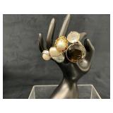 Five Fashion Rings Featuring Gemstone and Pearl Ac