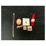 Collectibles Including Relics, Pins, Chain, and St