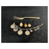 Sterling Charm Bracelet, Cameo Pendant, and Sterli