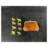 Small Brass Animal Figurines and Leather Coin Purs