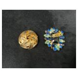 Two Mid-Century Gold-Tone and Rhinestone Brooches