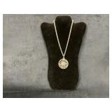 Silver-Tone Chain Necklace with Intricate Circular