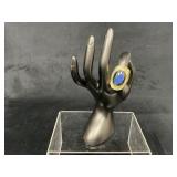 Gold-Tone Size 8 Ring with Blue Stone and Decorati