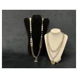 Two Silver-Tone Chain Necklaces, One With Pendant