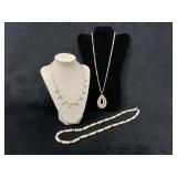 Three Necklaces Featuring Pendant, Beaded, and Pea