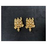 Gold-Tone Turtle Brooches with Pearl Accents