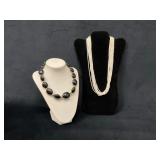 Two Necklaces With Beads in Black and White