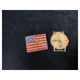 Rhinestone Flag Pin and Spiro Agnew Watch Face