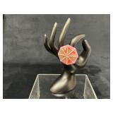 Pink Octagonal Resin Ring with Rhinestone Accents,