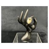 Size 6 Silver Ring with Carved Face and Green Gem