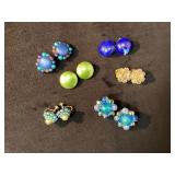 Vintage Beaded and Cabochon Clip-On Earrings
