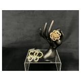 Rhinestone Jewelry Including Floral Ring and Leopa