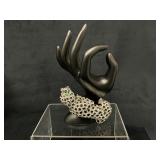 Silver-Toned Leopard Cuff Bracelet with Black and