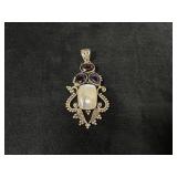 Sterling Silver Pendant with Moonstone and Amethys