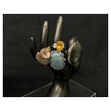 Five Rings Featuring Various Stones and Sizes