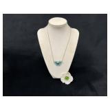 Butterfly Pendant Necklace With Blue Gemstones and