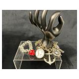 Gold-Tone Charm Bracelet With Anchor, Coin, and He