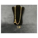 Gold-Tone Necklace and Matching Football-Shaped Ch