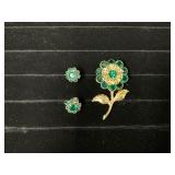 Gold-Toned Floral Brooch and Matching Earrings wit
