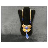 Gold-Tone Necklace With Lapis-Lazuli Style Stones