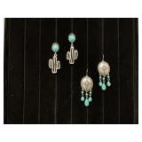 Turquoise and Sterling Silver Earrings Lot Featuri