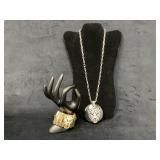 Gold-Tone Bracelet and Leopard Pendant Necklace Se