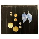 Earrings Including Gold-Colored, Pearl, and Blue L
