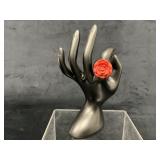 Red Rose Design Ring, Size 8