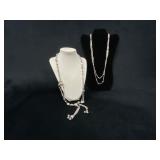 Two Silver-Tone Fashion Necklaces with Bead Accent