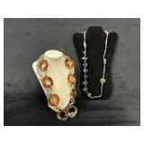 Two Costume Jewelry Necklaces with Amber and Silve
