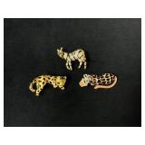 Three Animal-Themed Enamel and Rhinestone Brooches