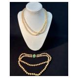 Double-Strand Pearl Necklaces with Ornate Clasp De