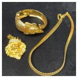 Gold Tone Costume Jewelry Lot, 3 Pieces