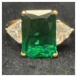 Gold Tone Cocktail Ring with Green Stone