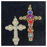 Two Large Cross Pendants with Imitation Pears