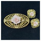 1928 Vintage Floral Brooch and Earring Set