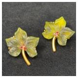Joan Rivers Leaf Pins with Green Lucite