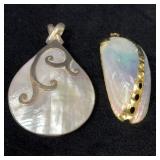 Two Shell Pendants, Gold and Sterling Silver
