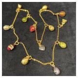 Gold Tone Chain With 13 Faberge Style Egg & C