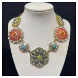Colorful Floral Motif Statement Necklace 16-