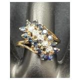 14k Gold Sapphire and Diamond Ring Size 8