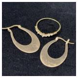 Sterling Silver Earrings and Ring, Size 7.5