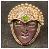 Sajan Sterling Silver Carved Face Ring, Size