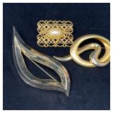 Three Gold Tone Brooches Assortment