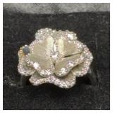 Sterling Silver Flower CZ Ring, Size 7